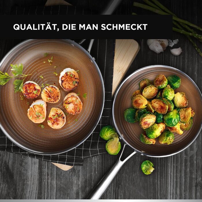 Набір сковорідок MasterPRO GIRO 2 шт. (20см & 24см) з антипригарним покриттям ILAG, нержавіюча сталь, для індукції та духовки, без PFAS/PFOA/PTFE