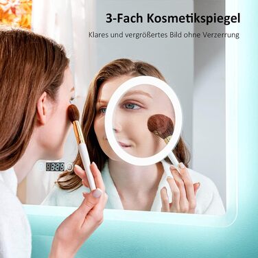 LED дзеркало для ванної кімнати EMKE 90x70 см з підсвічуванням, годинником та захистом від запотівання, IP44