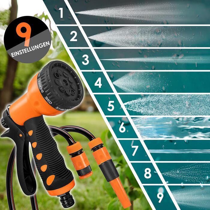 KESSER® Автоматична карусель для шланга 15 м + 2 м, настінна коробка для шланга з автозмотуванням, роликовий механізм для садового шланга, поворотна на 180°, набір з багатофункціональною лійкою з 9 режимами, 2 насадки, помаранчевий