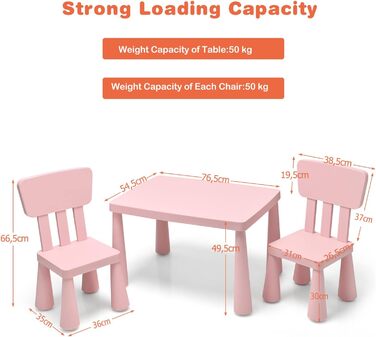 Дитячий столик LIFEZEAL з 2 стільцями, рожевий. Дитяча меблі з пластику, стіл і стільці для дівчаток та хлопчиків