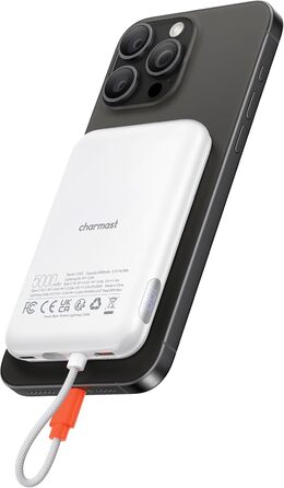 З кабелем, USB C, LED дисплеєм, для iPhone 12/13/14 (білий), 20W PD 5000mAh