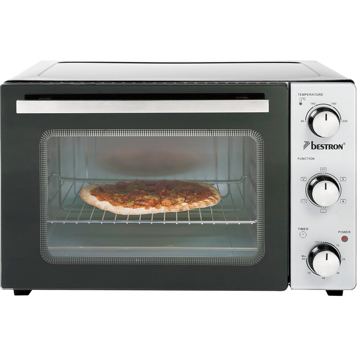 Міні-піч Bestron AOV31PS 31 л з обертальним шампуром та каменем для піци, 1500 Вт, нержавіюча сталь