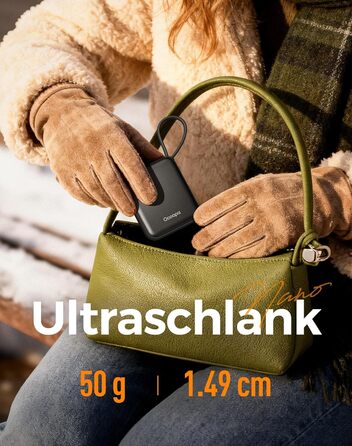 Електричні грілки для рук OCOOPA 2 шт. з акумулятором 4000mAh, USB, 3 режими нагріву, до 52°C, для зими, катання на лижах, подорожей та активного відпочинку, UT5 Nano Wiesengeflüster (Ocoopa x Künstleredition), чорний