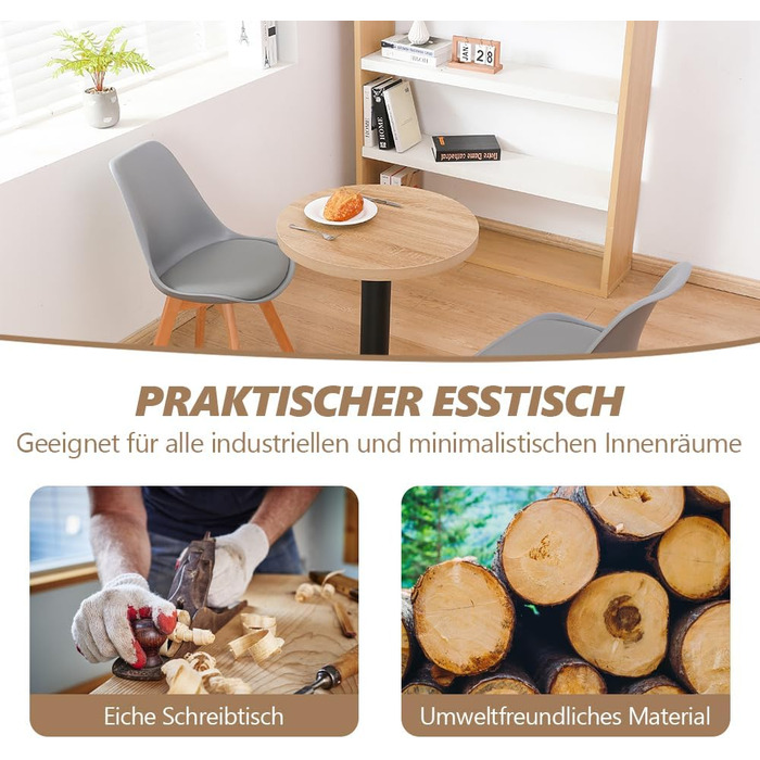 Кухонний стіл Mingone 80x80 см з дерев'яною стільницею та металевими ніжками - для кухні, вітальні, балкону, їдальні