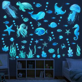 Світяться зірки для дитячої кімнати, світиться наклейка на стіну з морськими тваринами, флуоресцентна наклейка на стіну, світиться наклейка із зображенням морського світу для дитячої спальні, ванної кімнати, декор, наклейка із зображенням океану