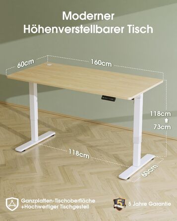 Електричний стіл Flamaker з регулюванням висоти, 160 x 60 см, з пам'яттю, для геймінгу, USB-зарядка (Бежевий)