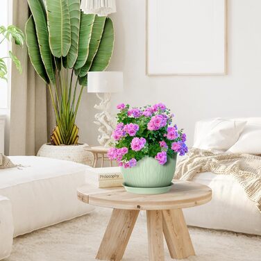 Великі горщики для квітів 3 шт. (12+10+9 дюймів), 30.5x25.4x25.4x22.9 см, для дому та саду, з дренажними отворами, зелені