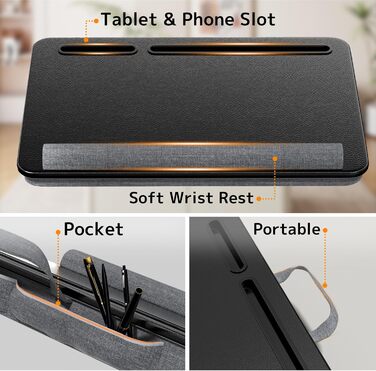 Підставка для ноутбука в ліжко - Lapdesk з підставкою для зап'ястя та тримачем для телефону, до 17.3 дюймів, для дому, навчання та відпочинку