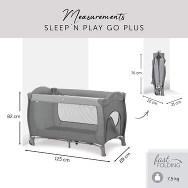 Дитяче дорожнє ліжко hauck Sleep N Play Go Plus з сумкою, колесами та ковзанням, від народження до 15 кг, сірий