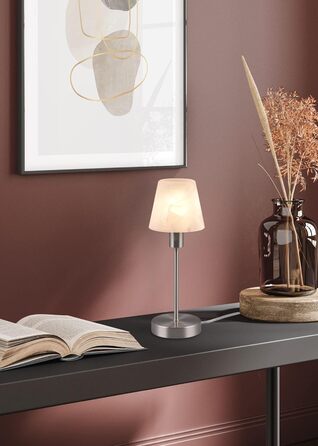 Настільна лампа Trio Leuchten Luis II, Нікель Матовий, з металу та скла, білий матовий, сенсорне керування On/Off, E14