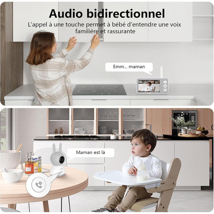 Відеоняня Wansview з камерою 1080P, Wi-Fi 2.4/5 GHz, нічна зйомка, датчик руху/звуку, двосторонній зв'язок, відстеження, контроль температури