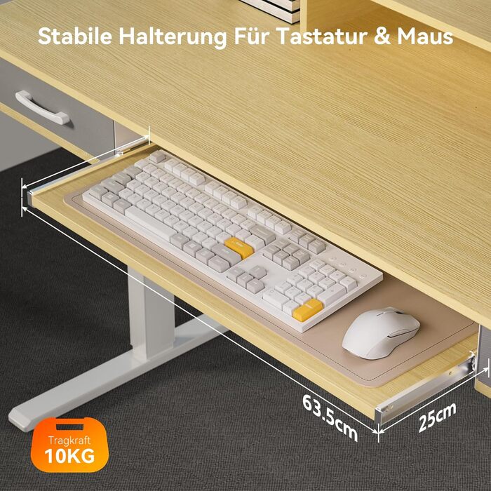 Регульований стіл WALKINGDESK для дому та офісу: електричний, з ящиками та підставкою для клавіатури (160x60 см, білий дуб)