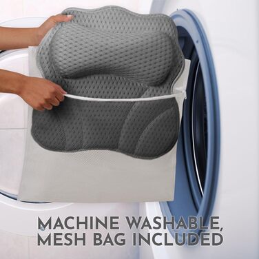 Подушка для ванни WONDERfoam з ергономічною підтримкою голови, шиї та спини, сірого кольору. Матеріал: піна пам'яті, антиковзаюча, машинне прання, дихаюча, швидковисихаюча.