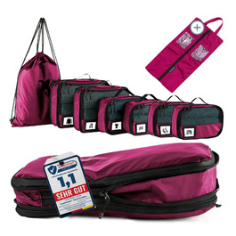 Набір компресійних органайзерів для одягу в подорож Packing Cubes, 8 предметів, малиновий — легкі сумки-пакувальники для валізи та рюкзака