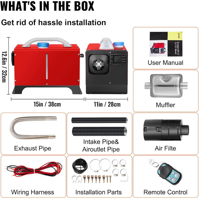 Електрична дизельна повітряна опалювальна установка VEVOR 12V 5kW з LCD-дисплеєм та пультом дистанційного керування Bluetooth