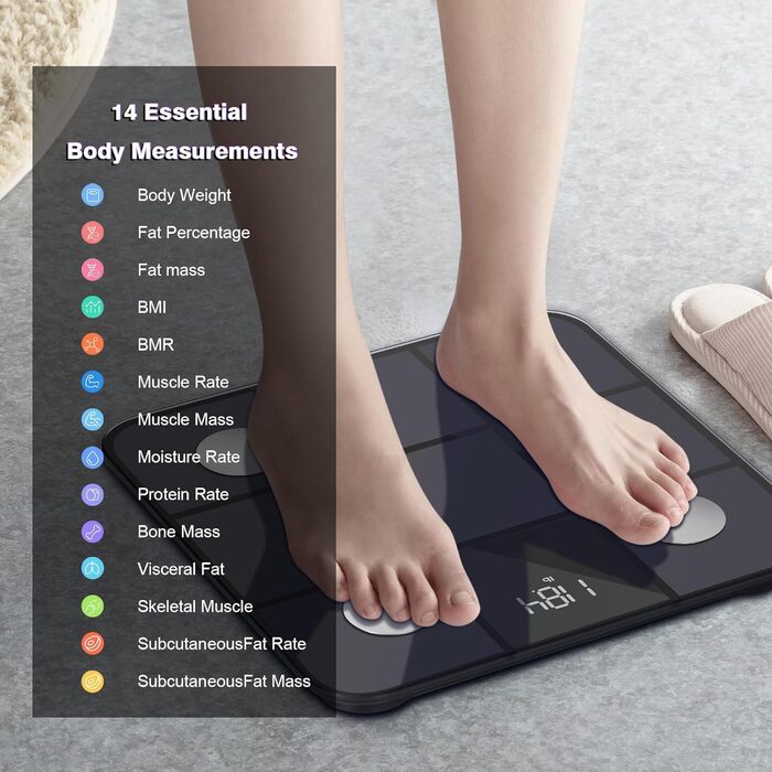 Переможець цифрового тесту Body Fat Scale з додатком, Bluetooth, ІМТ, м'язова маса, BMR (280 чорний 2022)