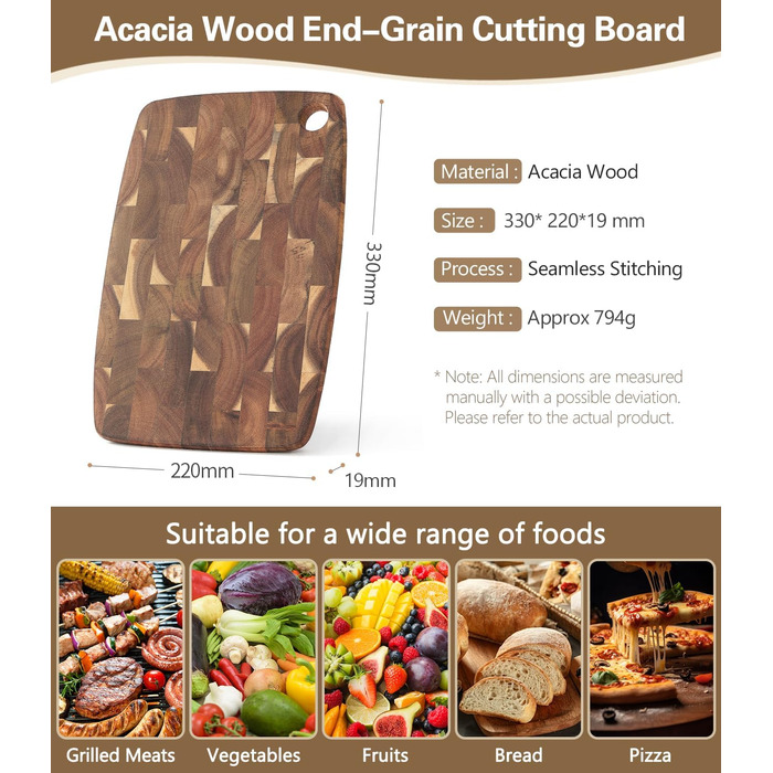 Дерев'яний обробний стіл XINZUO Hirnholz (35x25x2.6 см) з антиковзкими ніжками та ручкою, з канавкою для соку, для кухні