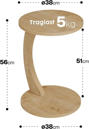 Журнальний столик Sugodesign з роликами, C-подібної форми, білий (під дуб), для вітальні та біля дивану