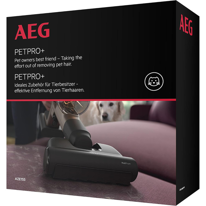 Насадка для шерсті домашніх тварин AEG AZE155 PetPro (ефективне видалення шерсті домашніх тварин на диванах та оббивці, для дому та автомобіля, глибоке прибирання, покращена продуктивність, підходить для акумуляторного пилососа AEG 8000, чорний)