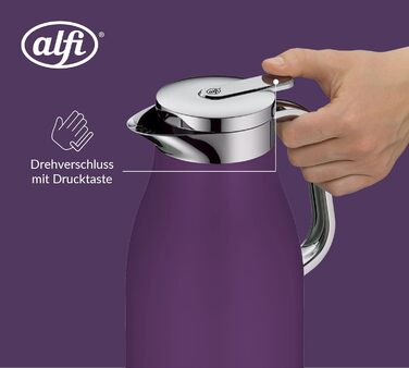 Термос Alfi SKYLINE 1.0л, пастельний колір, нержавіюча сталь, з термоізоляцією, з скляною вставкою, з поворотним клапаном, з зручною кнопкою, ергономічна ручка, ідеальний для кави та чаю, без BPA (1000 мл, Deep Lavender)