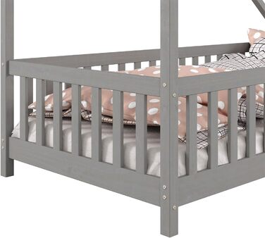 Ліжко для дому IDIMEX CORA з масиву сосни, ліжко Монтессорі 90 х 200 см, дитяче ліжечко із захистом від падіння та дахом (сірий)