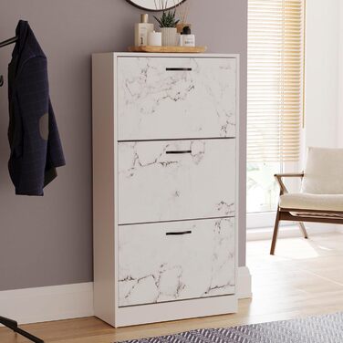 Шкаф для взуття з 3 шухлядами Home Discount - дерев'яний, горіх/білий (білий мармур)