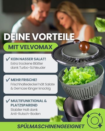 Салатниця-швидкокрутка VELVOMAX 6в1 з нержавіючої сталі, 4.5L - 6 функцій: нарізник овочів, сервіровочна чаша та спіннер для салатів. Можна мити в посудомийній машині, з антиковзним дном та кришкою. Ідеально для любителів готувати.