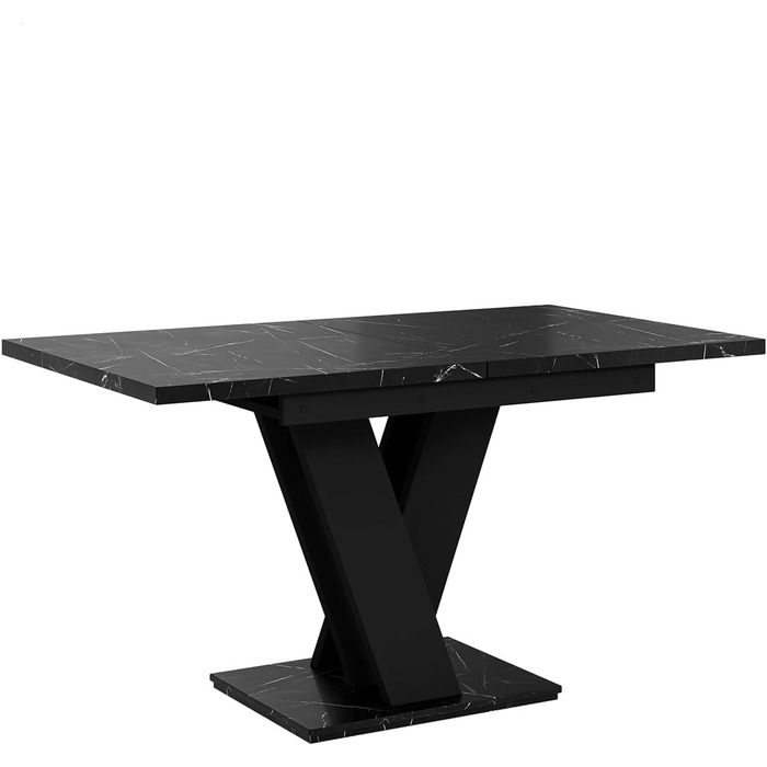 Обідній стіл Mebleini розсувний, сучасний, чорний глянцевий/білий глянцевий (120-160x80x75см, чорний мармур/чорний матовий)