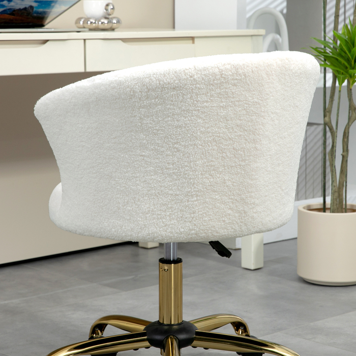 Крісло для офісу з регулюванням висоти, з м'якою оббивкою, що імітує плюшевий фліс, розмір 58 x 56 x 68-76 см, колір білий