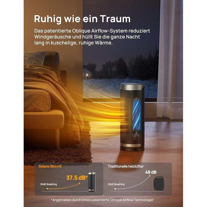 Електричний обігрівач Dreo Solaris Slim H3: тихий, енергоефективний, з осциляцією, пультом керування та захистом від перегріву