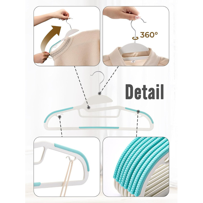 50 шт. Плечі для одягу з пластику HOUSE DAY - неслизькі, обертаються на 360°, економія місця, міцні, чорний гумовий стрижень (білі та чорні)