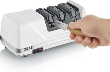 Електричний точило для ножів GRAEF CC120, 3 рівні заточування, алмазне напилення, для кухонних та мисливських ножів, білий