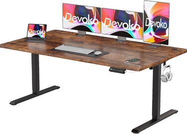 Електричний стіл Devoko з регулюванням висоти, 160 x 60 см, Vintage Brown, 2 пам'яті висоти, захист від зіткнення