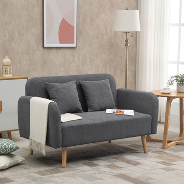 Диван-крісло HOMCOM Doppelsofa з подушками, регульованими підставками для ніг, велюровим поліестером, гумовим деревом, піною, двомісний, тканинне покриття | Aosom