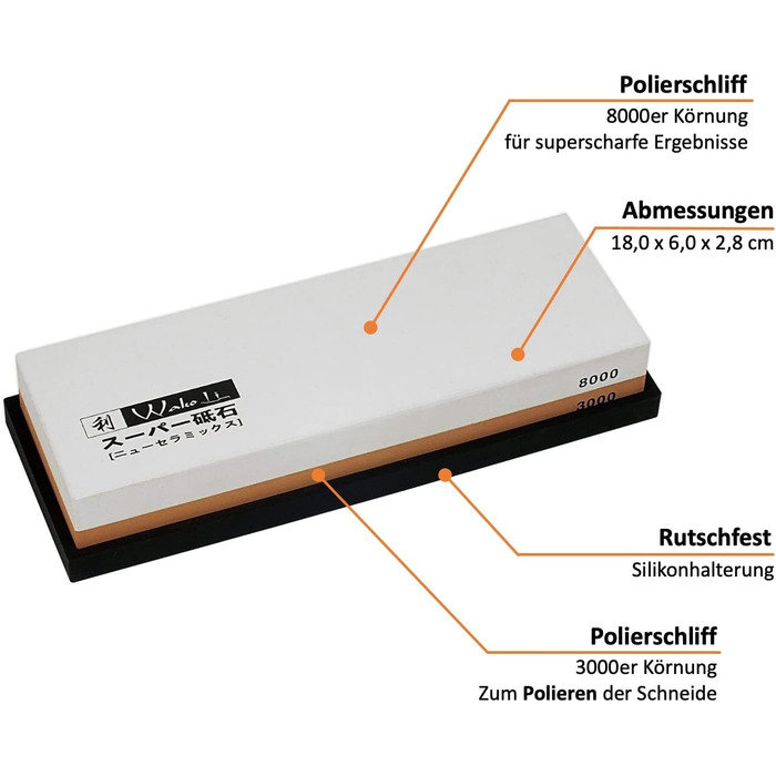 Wakoli Точилка для ножів 2-в-1 з алмазним шліфувальним каменем - 3000/8000 - для заточування та полірування ножів