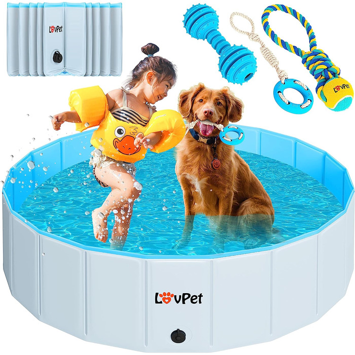 Складаний басейн для собак Lovpet плавальний басейн для великих і маленьких собак, в тому числі з підігрівом і підігрівом. Іграшки для собак (XL) 120 см Ø висота 30 см складні басейни для собак дитячі басейни для дітей і собак, Ванна для собак Ванна для с
