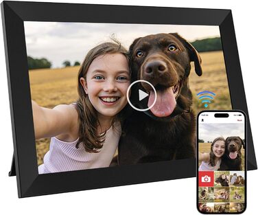Цифровий фоторамка 10.1 дюйма з Wi-Fi, 32 ГБ пам'яті, сенсорний IPS екран 1280x800, підтримка фото/відео через додаток, датчик руху, чудовий подарунок