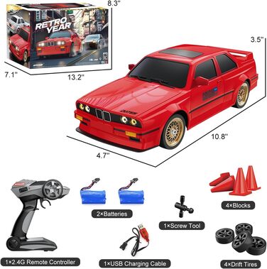 RC Автомобіль для дівчаток 1:16, Дрифт-кар зі світлодіодами 2.4GHz 4WD, Швидкість 30км/год, RTR, 2 акумулятори та дрифт-шини