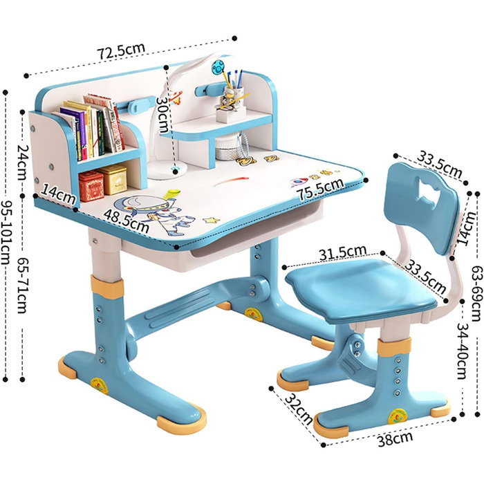 Набір дитячих настільних стільців Bigougem з регулюванням висоти з ящиком, письмовий стіл для хлопчиків і дівчаток (синій 1)