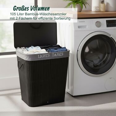 Кошик для білизни Relaxdays з бамбука з 2 відділеннями