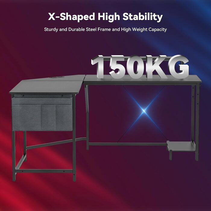Ігровий стіл HaodaCulture 160x135 см з підставкою для монітора, 2 розетки та 2 USB-порт, кутовий, для комп'ютера, великий, 160 x 135 x 75 см