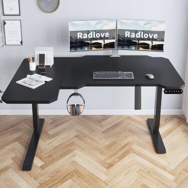Електричний кутовий стіл Radlove 150 см з регулюванням висоти, 4 пам'яті, стільниця 2-х секційна, з'єднувальна панель (78 x 150 см, чорний)