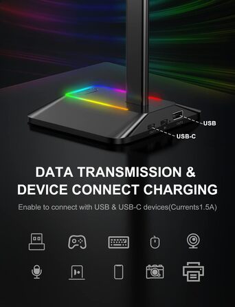 Нова підставка для гарнітури bee RGB із зарядним пристроєм USB-C і передачею даних, універсальна для всіх навушників