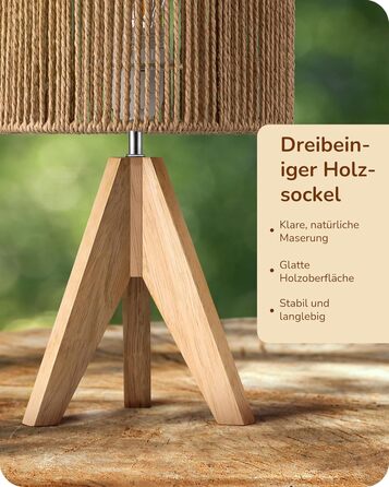 LED настільна лампа EDISHINE з абажуром з ручної роботи та дерев'яною підставкою, тепле світло 2700K, бохо-стиль для спальні, вітальні та готелю, з лампочкою E27 4W, паперовий шнур