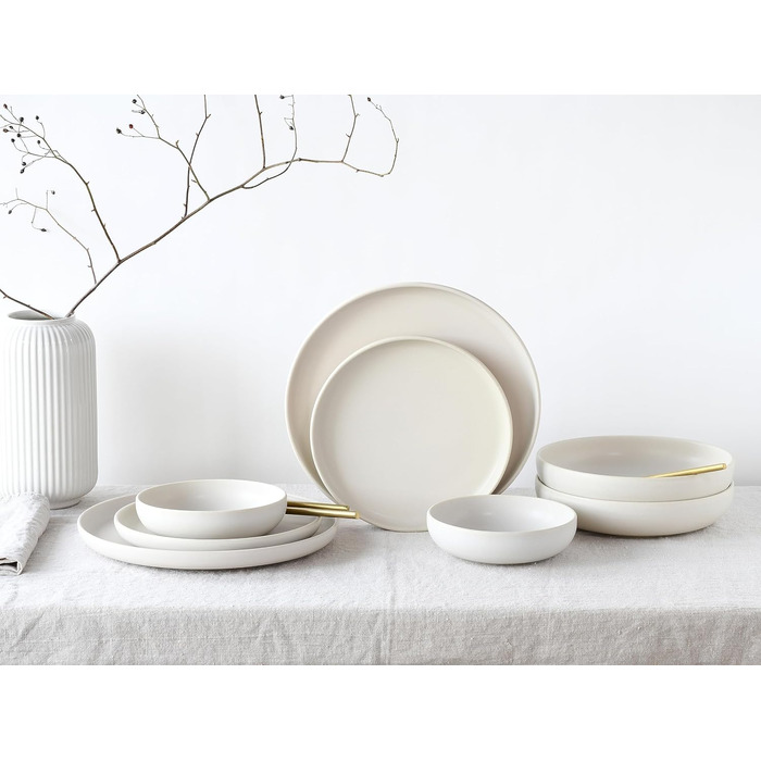 Набір посуду серії Uno 16шт, комбінований набір з керамограніту (Offwhite, посуд із 8 предметів), 22978