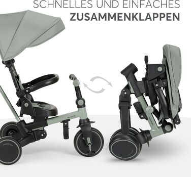 Триколісний велосипед KikkaBoo Dreirad 8-в-1 з ручкою для батьків, алюмінієва рама, зелений. Для дітей від 1 року.