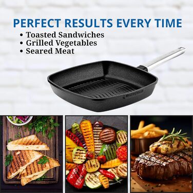 Сковорода-гриль Westinghouse PERFORMANCE SERIES 28 см з нержавіючої сталі, для індукції, газової плити, духовки, з антипригарним покриттям, алюміній, чорна