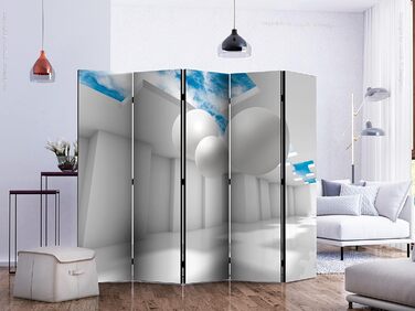 Ширма Murando з 3D ефектом, абстрактний дизайн, сірий/білий, 225x172 см, 5 частин