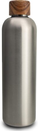Термос для пиття з нержавіючої сталі T&n 1 л з кришкою з дерева акації, ізольована пляшка для води, герметична для газування, ізольована пляшка для води 1000 мл- (нержавіюча сталь, 1 літр)