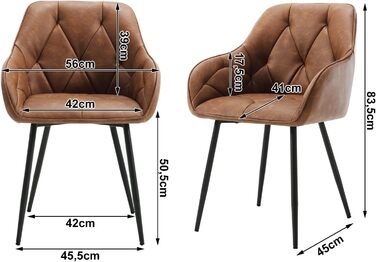 Комплект з 2 обідніх стільців, ергономічний, штучна шкіра, металеві ніжки, коричневий, EZS03br-2